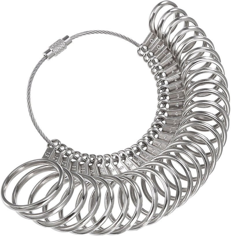 Mudder Stainless Steel Ring Gauges Finger Sizer Professional Measuring Ring Tool, Size 1-13 with Half Size, 27 Pcs - Image 1